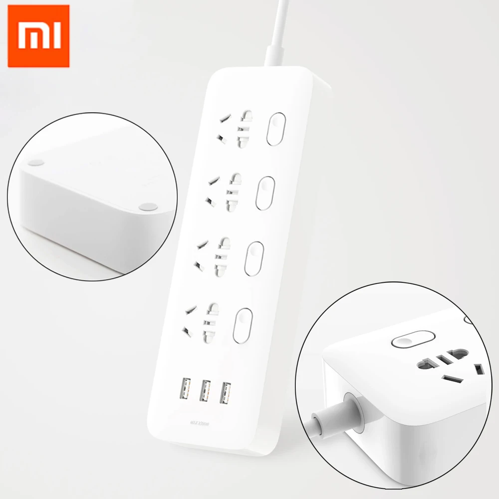 Xiaomi розетка Mijia Мощность полосы розетки 4 индивидуальных Управление с 3 портами(стандарт 5V 2.1A быстрой зарядки удлинители с предохранителем и универсальным питанием-от источника переменного или двери