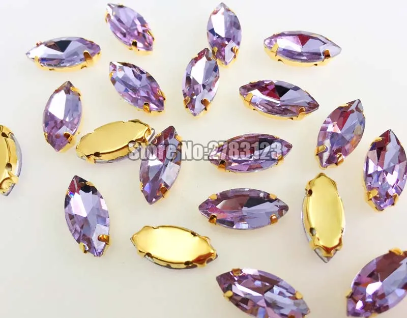 Horse eye shape Glass Crystal Gold bottom crystal violet sew on claw rhinestones with holes Sewing On Garment SWMJ015