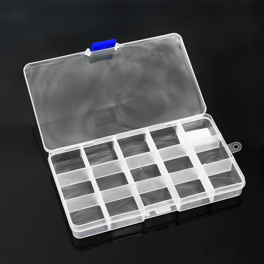 

Plastic 15 Slots Compartment Adjustable Jewelry Necklace Transparent Storage Box Case Holder Craft Organizer Holder With Lock