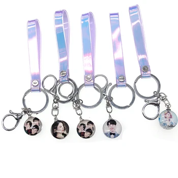 

fantasy Laser Leather Rope keychain Charm Round Photo Frame Glass Cabochon Car Key Ring Holder Jewelry Gift