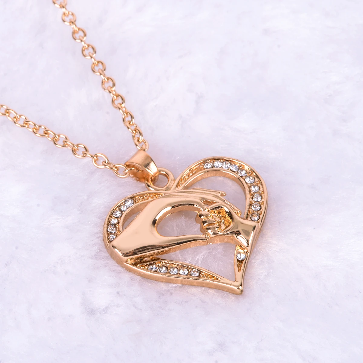 Vintage Collare Mother Child Necklaces Shellhard Crystal Hand in Hand Heart Shaped Pendant Necklace Love Family Jewelry Gift