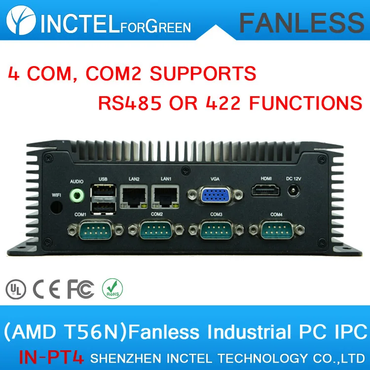 Lowest Price Fanless IPC Embedded Computer with AMD T56N 4 COM 2 Gigabit Lan Low power DC 12V COM2 supports RS485 RS422 features Lowest Price Fanless IPC Embedded Computer with AMD T56N 4 COM 2 Gigabit Lan Low power DC 12V COM2 supports RS485 RS422 features