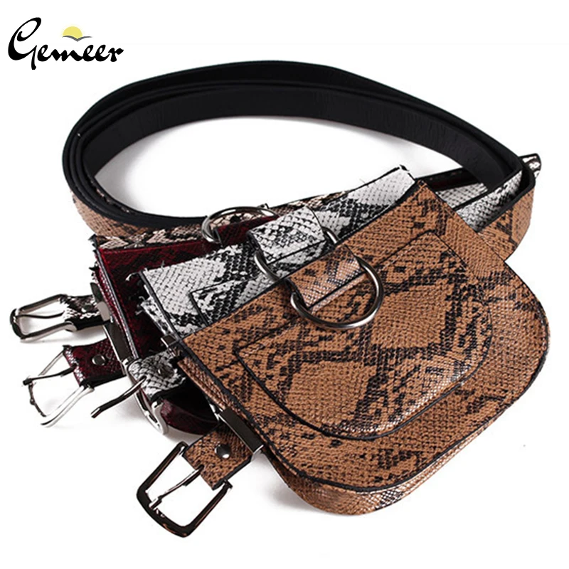 

Gemeer Women Waist Pack Serpentine Fanny Pack Pu Leahter Waist Bag Famal Fashion Snake Skin Waist Belt High quality Female Purse