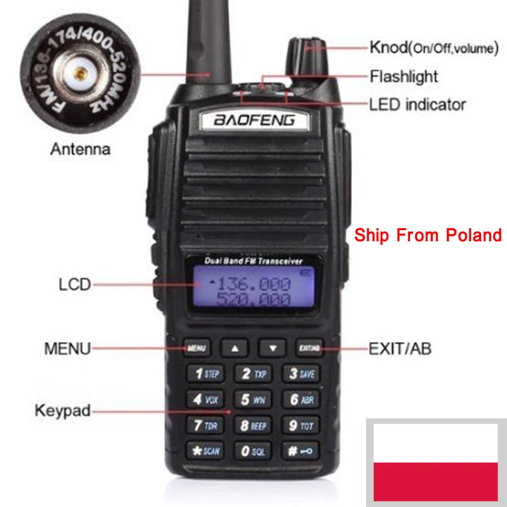 Baofeng UV-82 двухдиапазонный 136-174/400-520 MHz FM Ham двухстороннее радио+ наушник в Польшу/Испании 3 дня получения