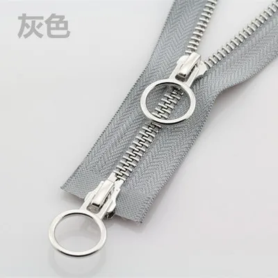 

Free shipping 2pcs/lot grey 5# metal zipper bright silver teeth double sliders circle zipper clothes coat down jacket zipper
