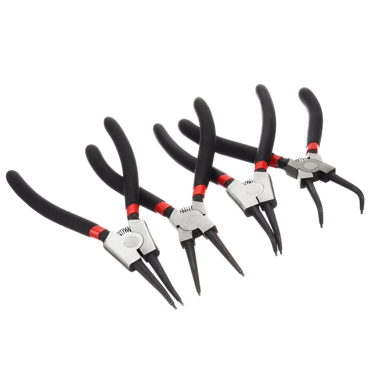 4pcs/Set 7'' External Internal Retaining Ring Pliers Set Carbon Steel Straight Bent Head Retaining Snap Pliers Tools For Machine