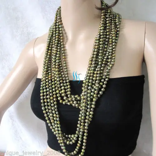 

ddh001528 5 Strands 64" 6-8mm Olive freshwater pearl necklaces No Clasp Jewelry