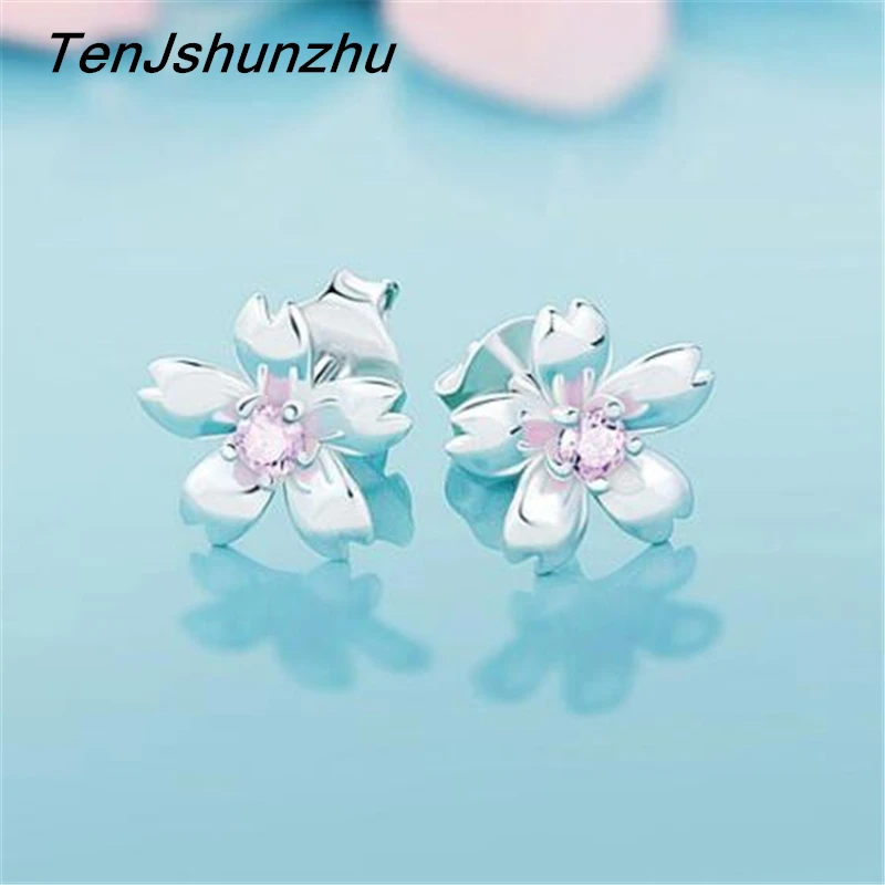 

100% 925 Sterling Silver Crystal Flower Elegant Stud Earrings For Women Girl Hypoallergenic Sterling-silver-jewelry gift