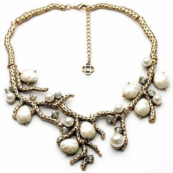 

2017 Top Fashion Plant Maxi Necklace Collier Collares New Arrival Leaf Pearl Collar Chunky Statement Necklace Jewelry For Women