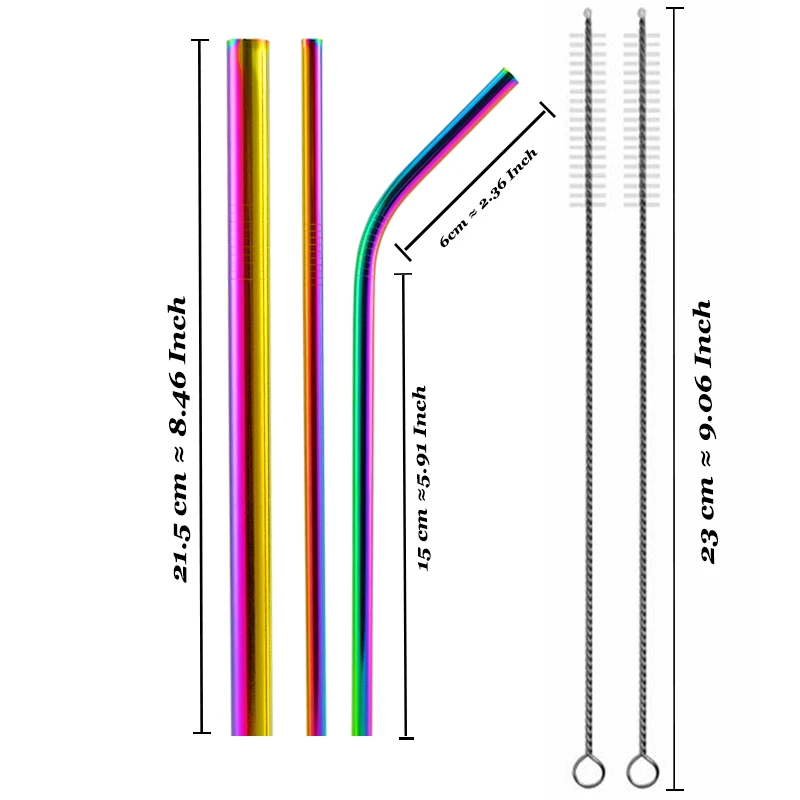 Красочные 304 нержавеющей стали соломинки многократного использования прямая изогнутая металлическая трубочка для напитков с чистящей щеткой набор вечерние аксессуары для бара - Цвет: RB A1 MA1 B1