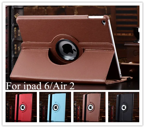 

High Quality 360 Degree Rotating Stand Leather Case Smart Cover For iPad Air 2 iPad 6 case With Automatic Wake/Sleep Function