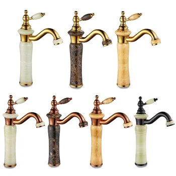 

European Natural Jade Faucet All-copper Gold Cold and Hot Water Faucet Toilet Elevated Platform Basin Faucet