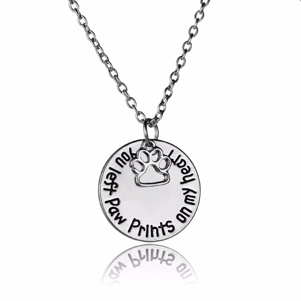 Ожерелье цепочка с надписью You Left Paw Print On My Heart|paw print|chain necklacenecklace silver |
