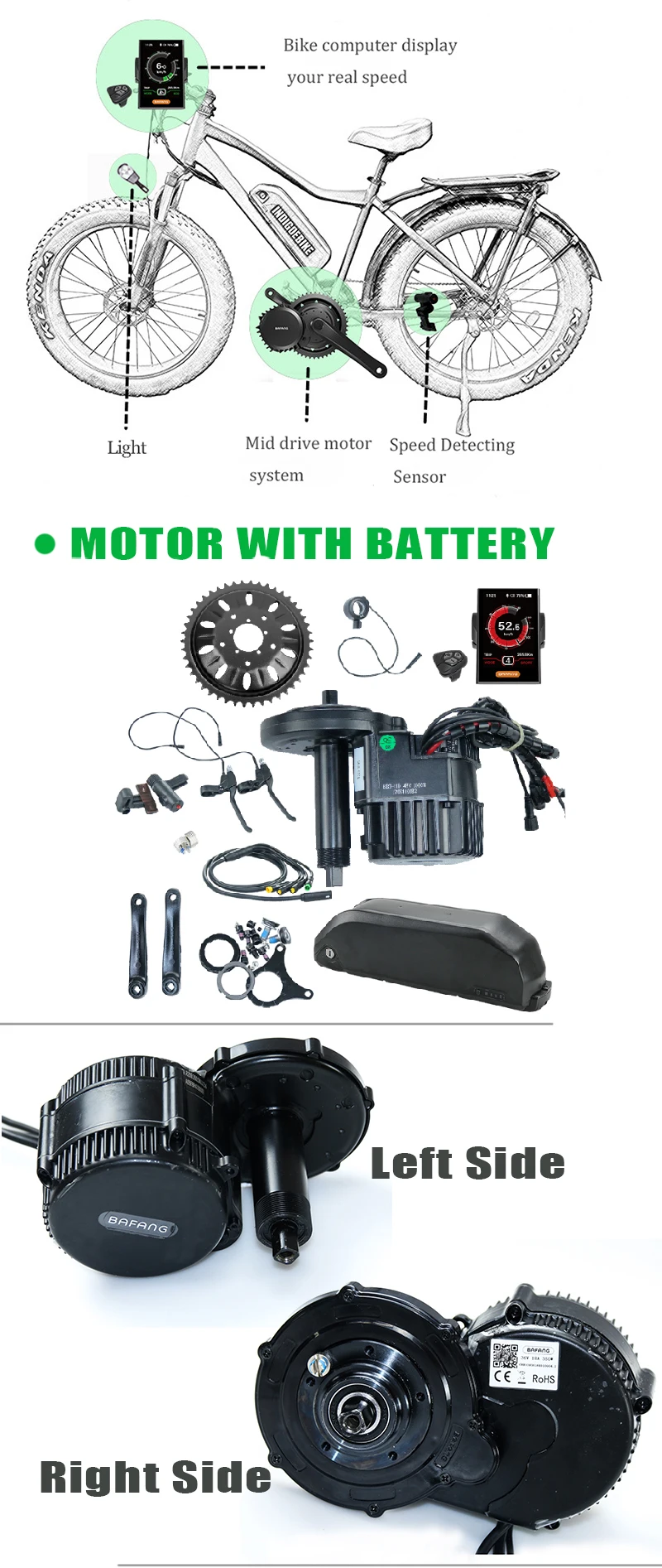 Cheap Bafang BBSHD 1000W 48V Electric Bike Motor 1000W Electric Kit for Bike with 48V Battery Li-ion 16AH 6