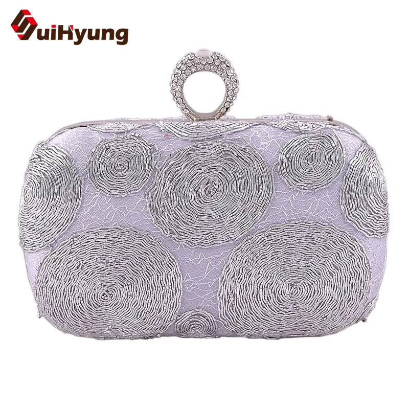

New Women Handbag Retro Swirls Hand-beaded Party Wedding Bridal Finger Ring clutch Cheongsam Evening Bag Shoulder Messenger