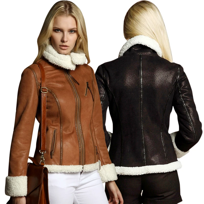 

Parkas Women 2018 Slim Bomber Jacket Women's Short Jacket Cool Slim Leather Motorcycle Clothing Suede Short Composite Fur