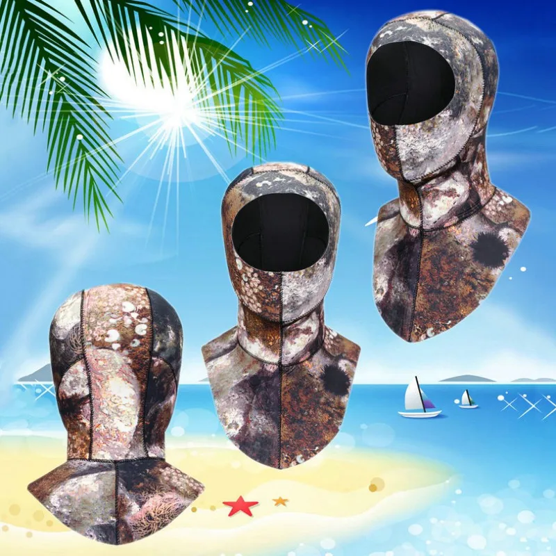 

3mm Neoprene Diving Hood With Shoulder Spearfishing Hat Winter Snorkel Swim Warm Cap Surfing Hats Diving Camouflage Caps