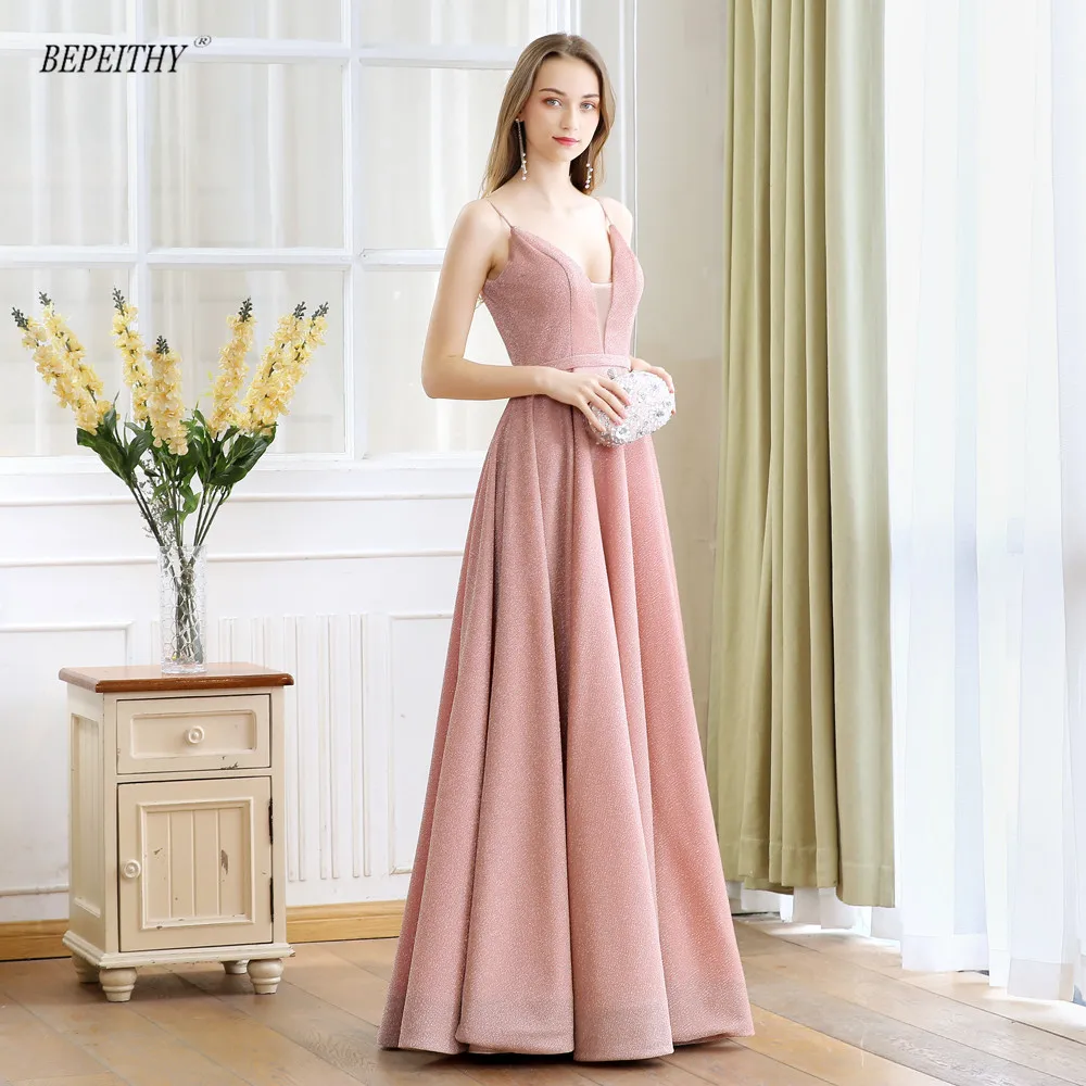 

Robe De Soiree 2019 V neck Reflective Fabric Long Evening Dress Party Elegant Sexy Backless Abiye Gece Elbisesi Prom Dresses