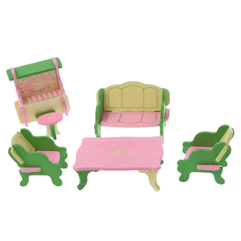 كيد خشبية نتظاهر اللعب أثاث لعبة إكسسوارات دمي أثاث منزل الدمى مصغرة حمام السرير غرفة المعيشة ألعاب أطفال هدية