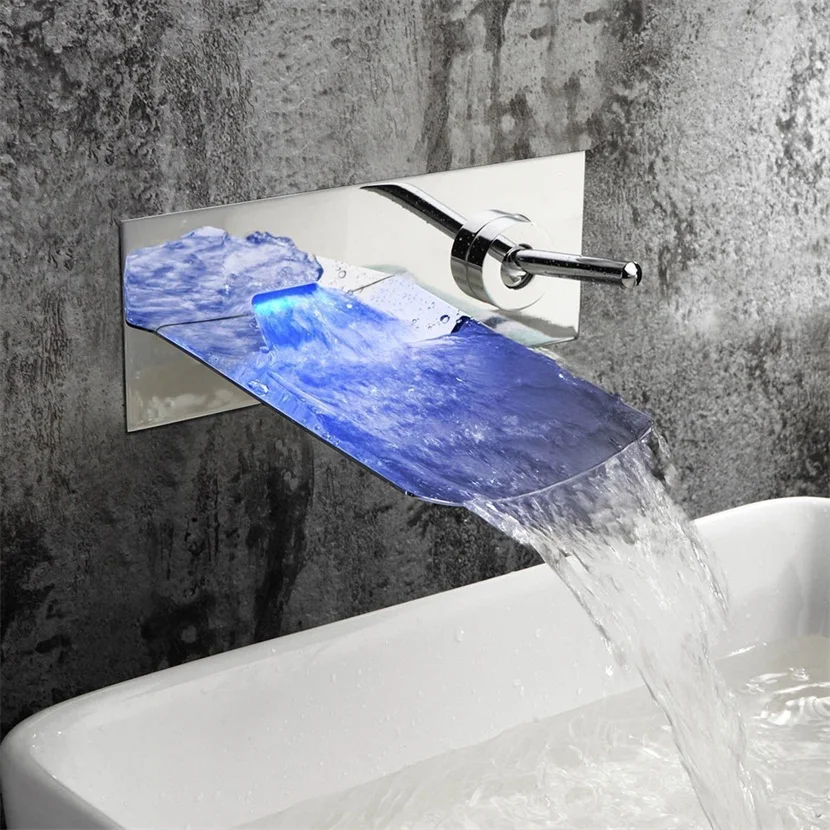 

temperature sensitive Bath Mixer LED Color Changing Wall Mounted Bathroom Bathtub Faucet Spout Chrome