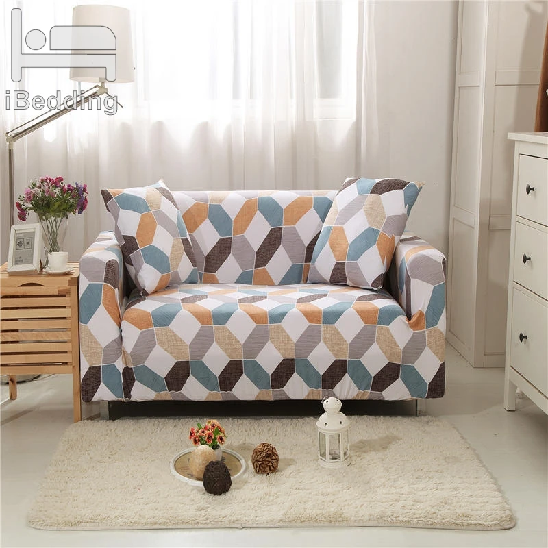 Geometric Color Cute Elastic Sofa Protector Cover for Living Room Sofa