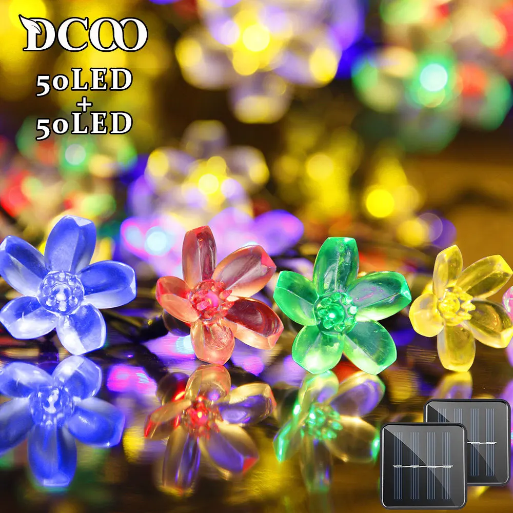 

Solar String Lights 21ft 50 LED Fairy Flower Blossom Decorative Light Patio Party Xmas Tree Decorations 2-PACK Multi-color