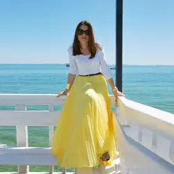 Яркий желтый летний пляжный стиль шифоновые юбки трапециевидной формы длиной до пола Длинные юбки для женщин плиссированная юбка макси по