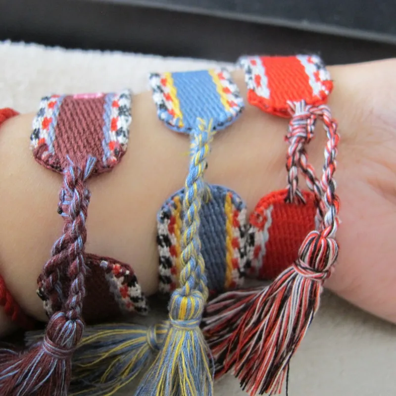 

2019 Latest Cotton woven Letter Embroidery tassel bangle Lace-up Bracelet Adjustable sport casual jewelry for women or men