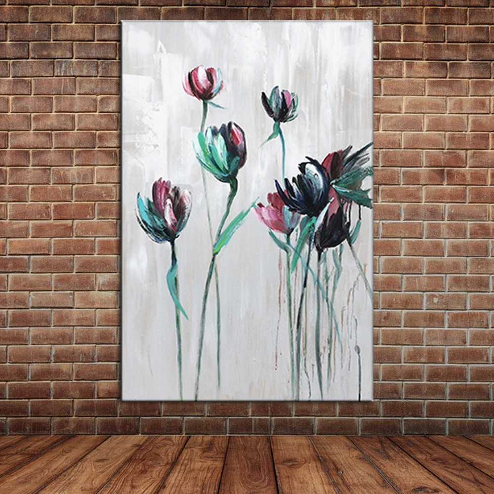 Hand Painted Simple Tulips Flowers Oil Paintings Modern Large Wall Canvas Art Wall Mural Posters Bedroom Decoration No Frame Oil Painting Painting Modernflower Oil Painting Aliexpress