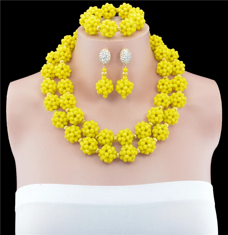 Yellow Wedding Jewelry Sets For African Bridal Beads Balls Crystal Two Row Set Women Free Shipping | Украшения и аксессуары