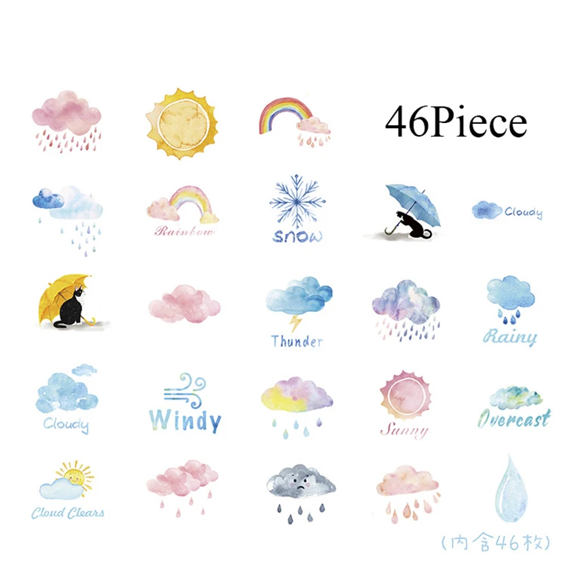 

46pcs/lot Stationery Stickers The Weather Rainy Windy Decor Adhesive Stickers For Decorations Scrapbooking Diary Diy Album Gift