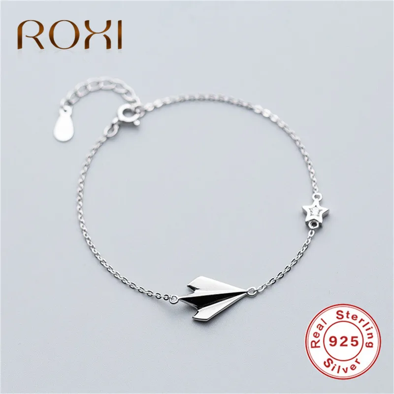 

BOAKO Real 925 Sterling Silver Jewelry Aircraft Airplane Silver Chain Bracelet Adjustable Charm Jewelry for Girls Woman bileklik