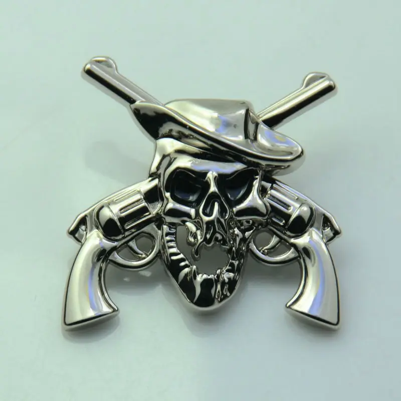 

(KB402) Wholesale 50pc 1-1/2" Western Skull Concho Cowboy Decor Crossed 1861 Colt Revolver Pistols Conchos Silver