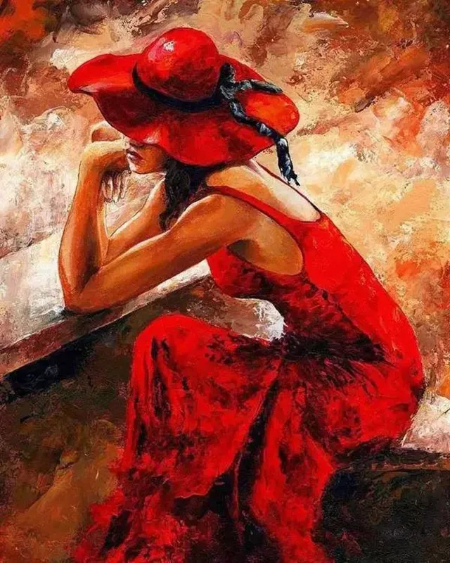 

Red Hat Figure DIY Digital Painting By Numbers Modern Wall Art Canvas Painting Unique Gift Home Decor 40x50cm