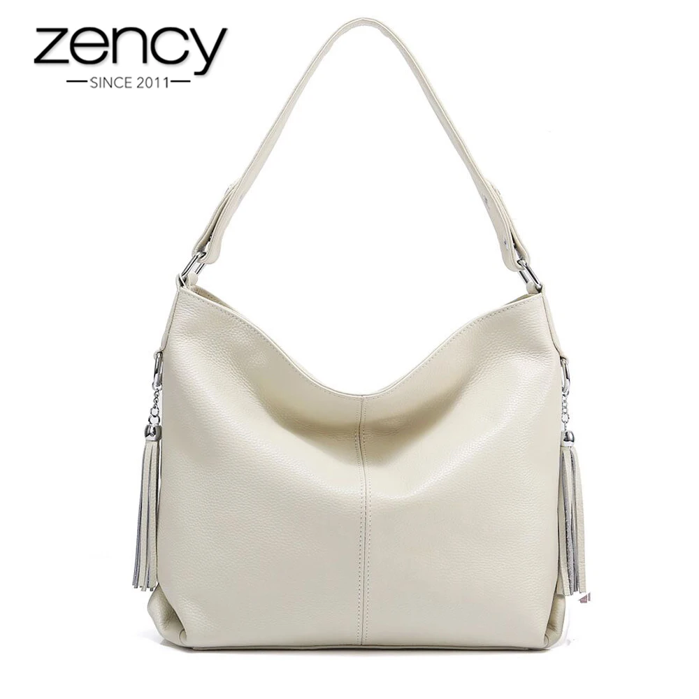 Zency элегантная женская сумка через плечо натуральная кожа модная женская сумка почтальон с кисточками Очаровательная белая сумка через плечо черная