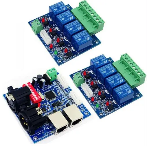 

2x4CH Relay switch dmx512 Controller, 1xDMX512 XRL RJ45, relay output,DMX relay control,4way relay switch(max 10A)