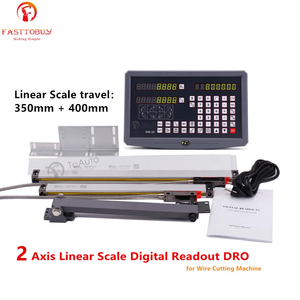 

350mm & 400mm 2 Axis Linear Scale Linear Encoder + 110/240VAC Digital Readout DRO Kit for Wire Cutting Machine