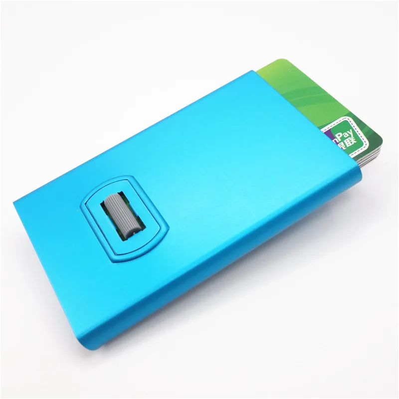Maideduod кредитный держатель для карт автоматически бизнес-держатель для карт алюминиевый сплав мужской карт-Холдер, кошелек RFID Противоугонная коробка для карт - Цвет: blue