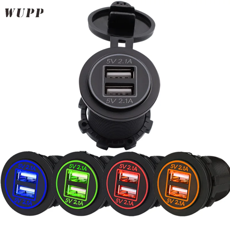 WUPP 12v Car USB Charger Fast Charging Dual USB Power Outlet Socket 4