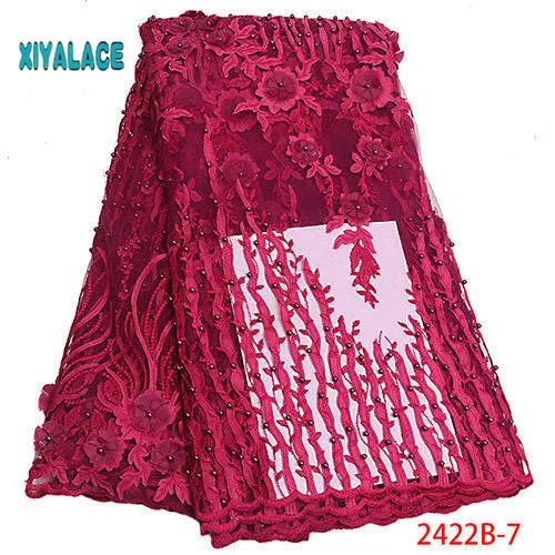 Нигерийская бисерная кружевная ткань высокого качества африканский 3D чистый кружевной материал для свадьбы французский кружевной тюлевый материал для платья YA2422B-1 - Цвет: 2422B-7