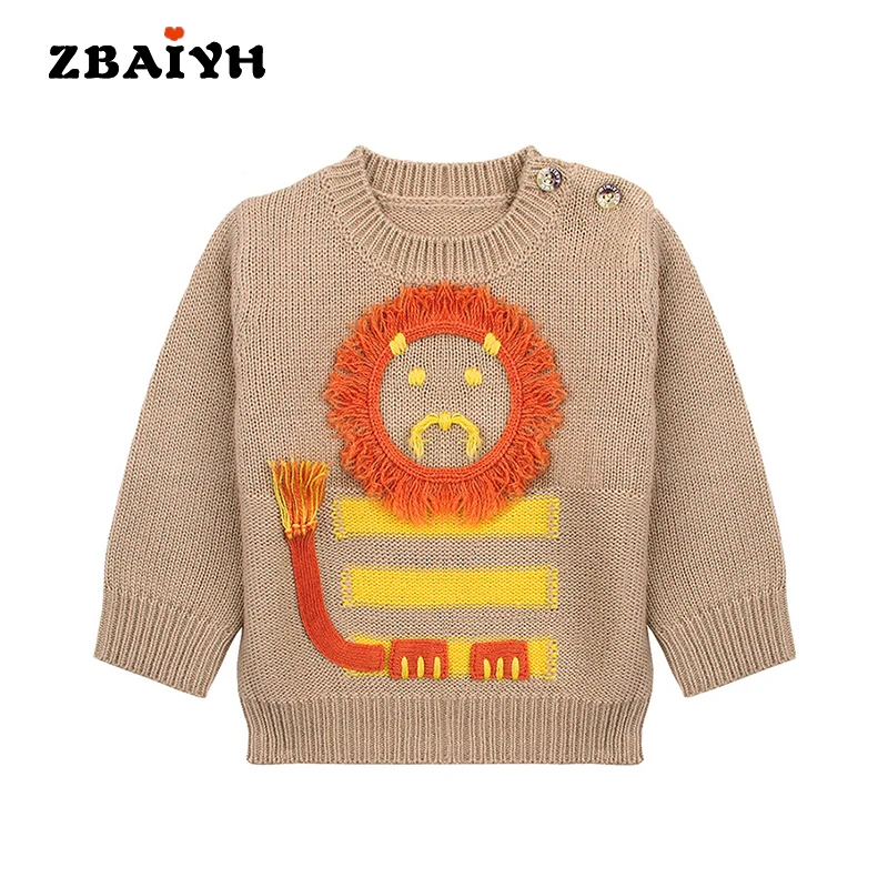 Свитера для маленьких мальчиков детский Модный милый пуловер с рисунком льва