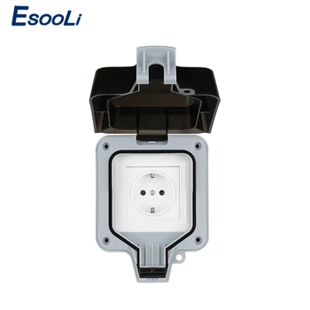 

Esooli IP66 Weatherproof Waterproof Outdoor Wall Power Socket 16A EU Standard Electrical Outlet Grounded AC 110~250V