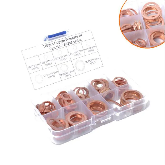

Round 1MM 1.5MM Thick Flat Washer Copper Oil Seal Gasket 120 pieces