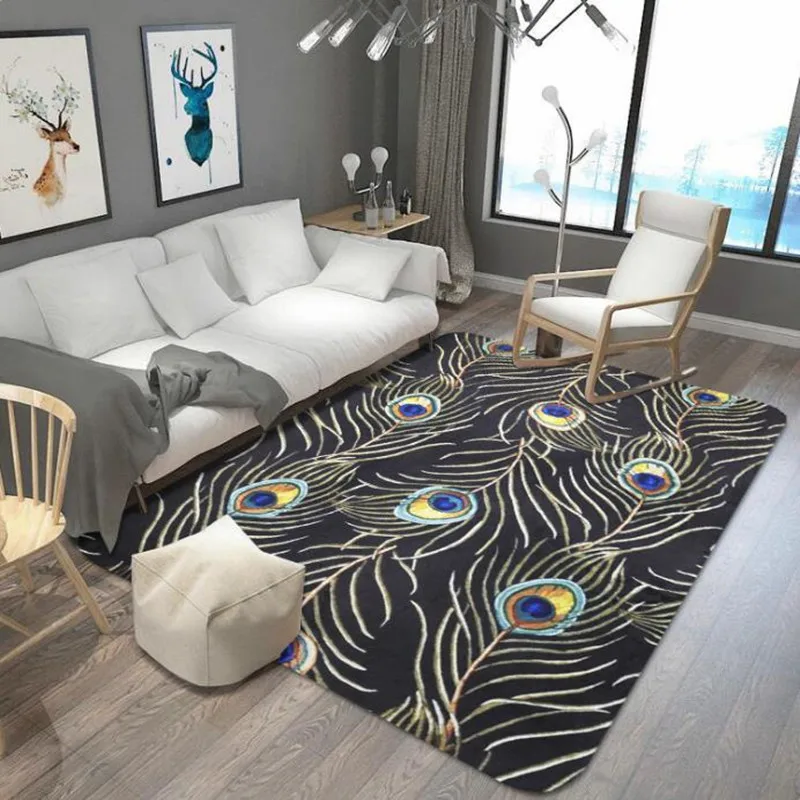 Этнический стиль рисунок в виде Павлиньего пера ковры для гостиной спальни Tapete Диванный Кофейный Столик Прикроватный Противоскользящий коврик и ковер