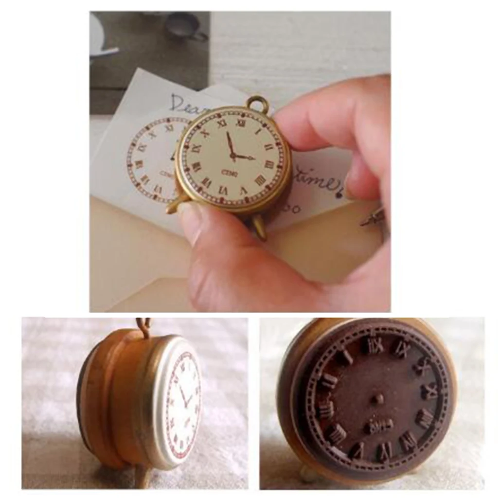 Diary Decor Stamp Wooden Rubber Stamps for Scrapbooking Card Making DIY Photo Album Craft Standard Stamps, Retro Clock Stam