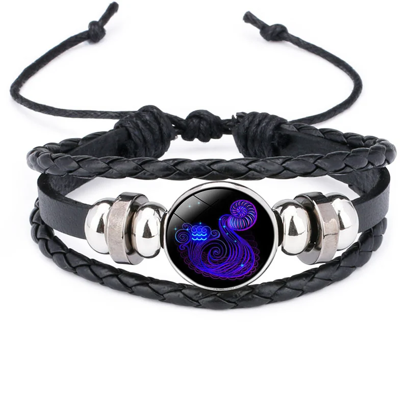 NIUYITID Trendy 12 Constellations Bracelets Men Jewelry Black Leather Braclet For Women Pulseras Man Bracelets Accessories (13)