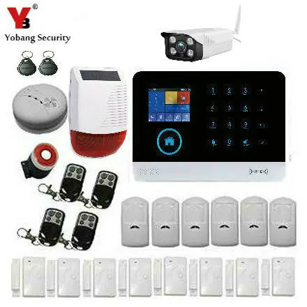 YobangSecurity WiFi GSM GPRS сигнализация Система управления приложением домашняя система охранной сигнализации датчик дыма пожарный датчик наружная ip-камера детектор - Цвет: E KIT