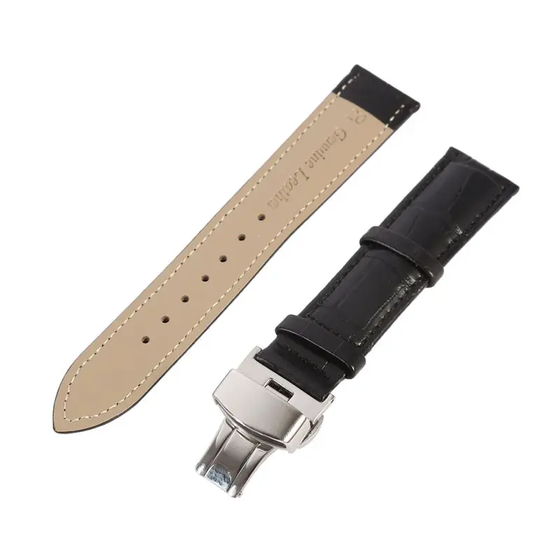 

100% Genuine Leather Black Coffee Butterfly buckle Watchband Watch Band 16mm 18mm 20mm 22mm 24mm Watch Strap