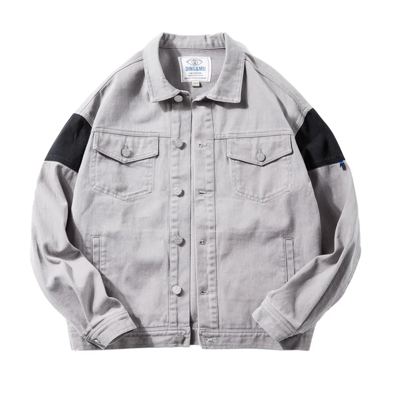 2018 Autumn Spring New Slim Men Black Denim Stitching color Fashion