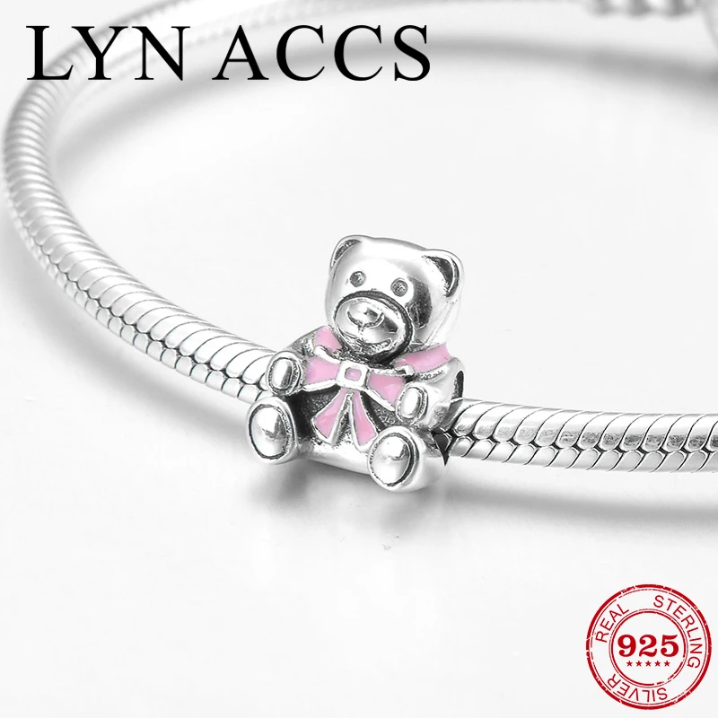 

New Real 925 Sterling Silver Bow bear Metal Charm Beads DIY Jewelry Making Fit Original Women Pandora Charms Bracelet Bangles